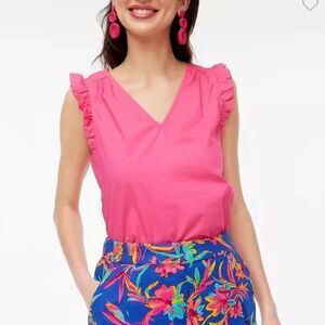J Crew Factory Sleeveless Ruffle Top in Wild Berry Pink Size Small